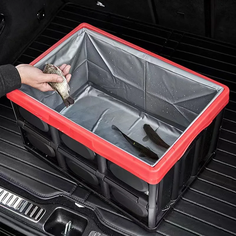 大型プラスチック製折りたたみ収納ボックス、衣類用、家庭用、車用オーガナイザーボックス、両開き扉、省スペース