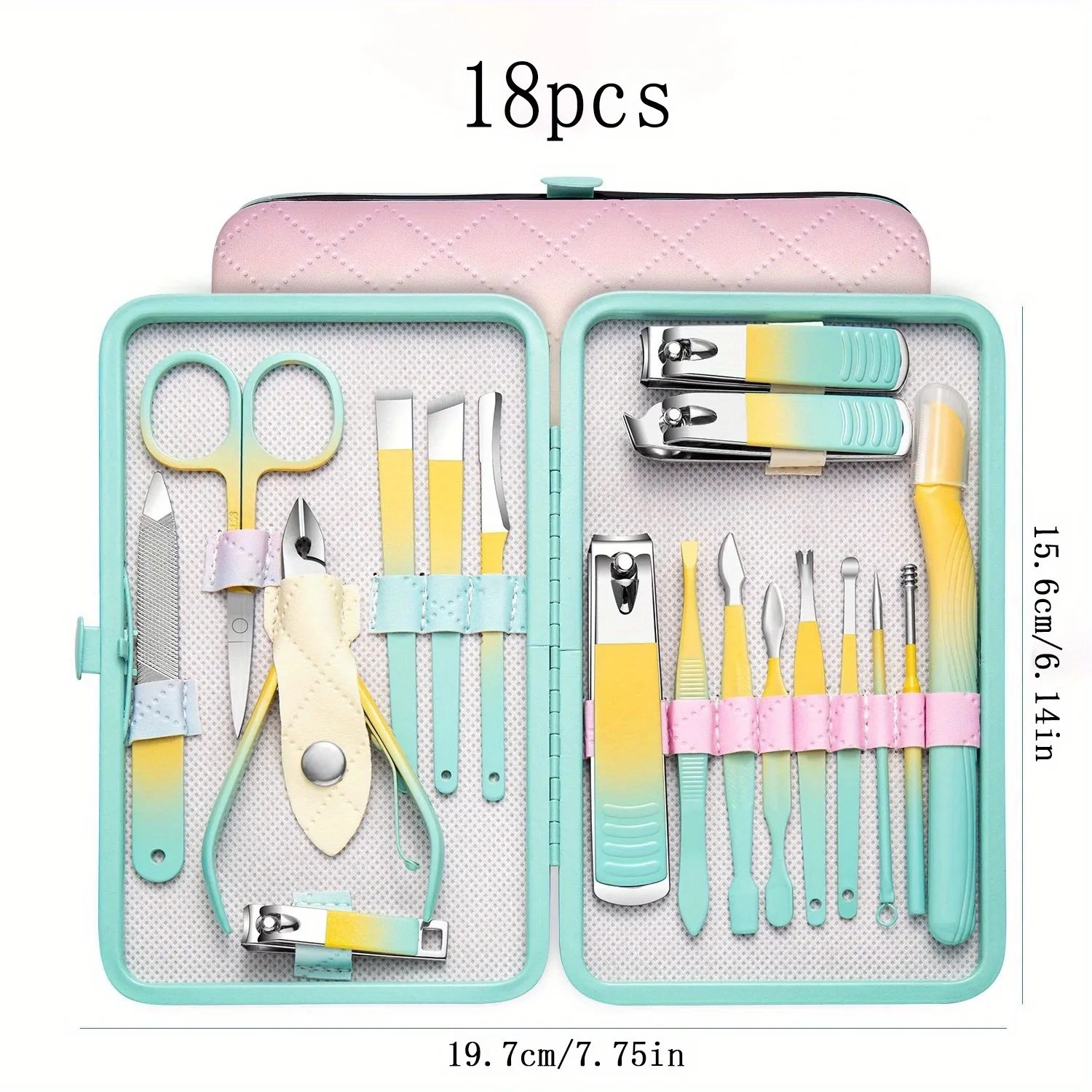 18点入りマニキュアセット-ペディキュアセット-ネイルクリッパー-ステンレス製-プロ用ネイルカッターツール-トラベルケースキット