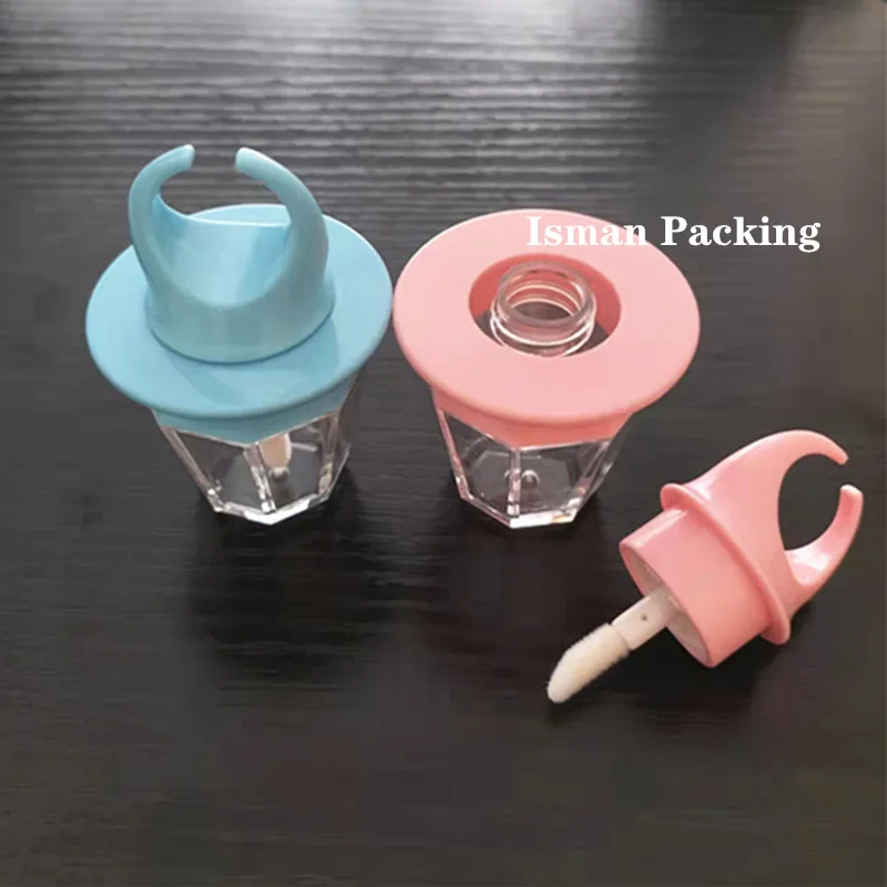 

50Pcs New baby blue pink ring pop lipgloss packaging transparent empty kids lip gloss container wand tubes with brush 8ml