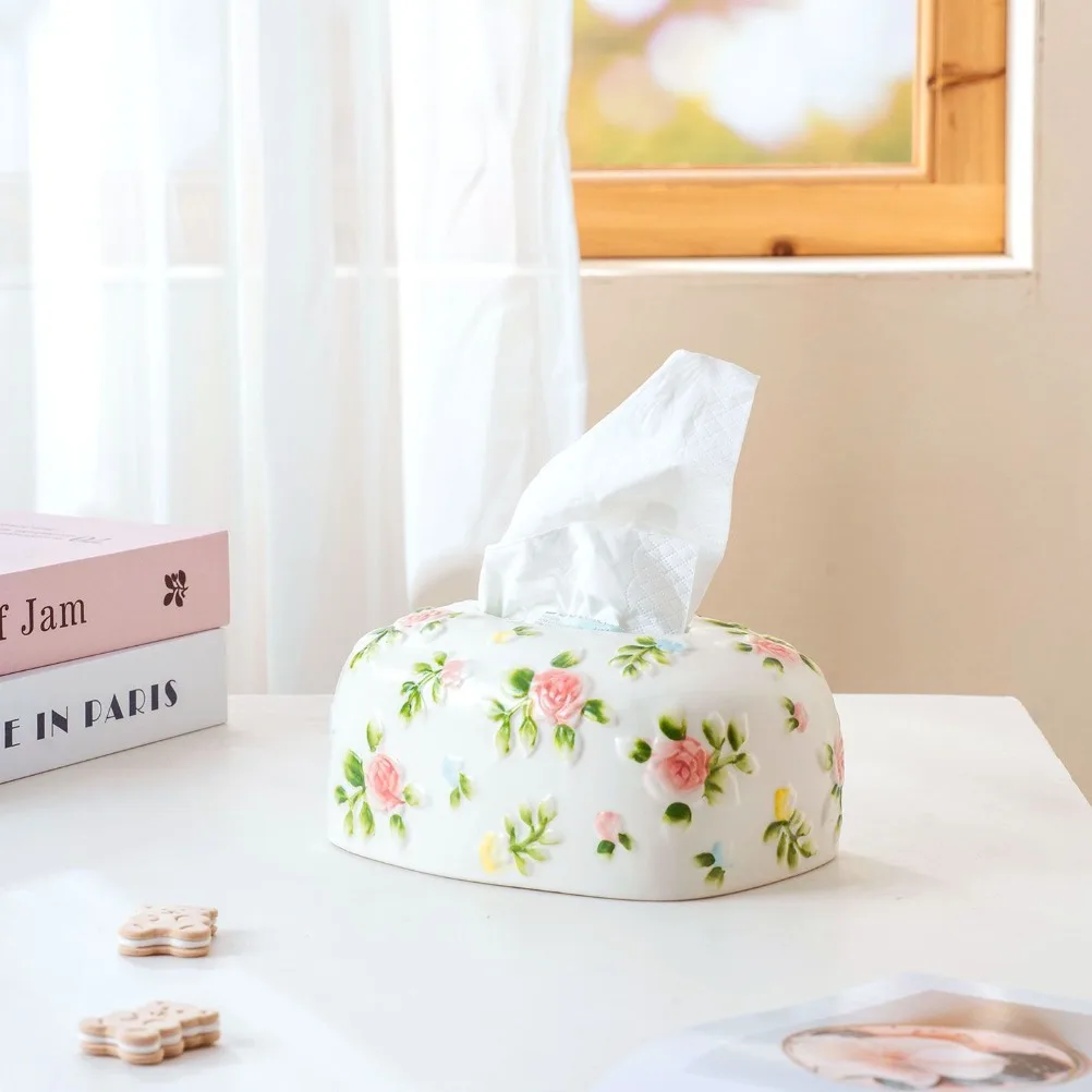 boite-a-mouchoirs-en-ceramique-motif-rose-en-relief-organiseur-de-cuisine-domestique-rangement-decoration-de-table-basse-de-salon