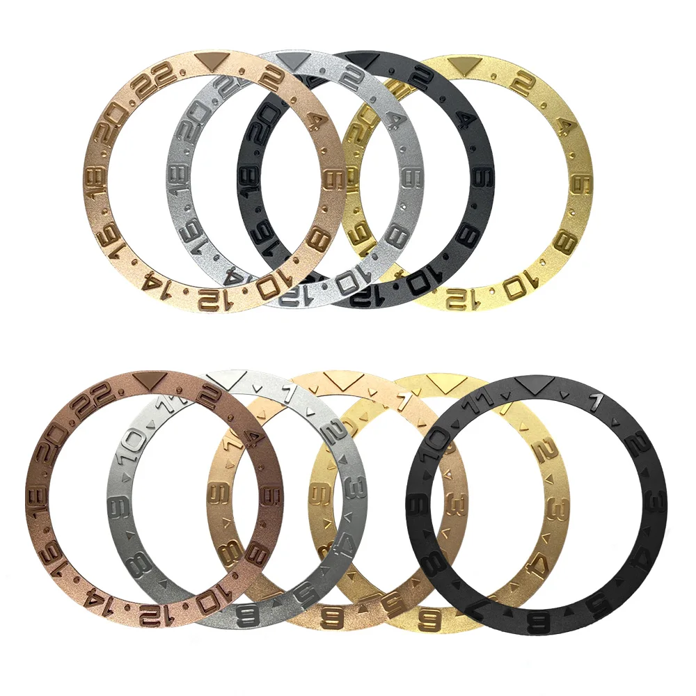 38mm 12H 24H GMT Curved Bezel Insert Fit For Sub SKX007 SRPD Watch Cases NH35 NH36 Case 38x30.6 Copper Bezel Ring With Sticker
