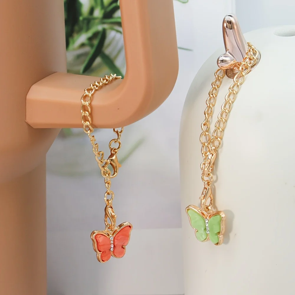 3Pcs 40oz Tumbler Cup Accessories Bow Straw Cap Covers Toppers Silicone Boot Butterfly Charm Chain Tumbler with Handle