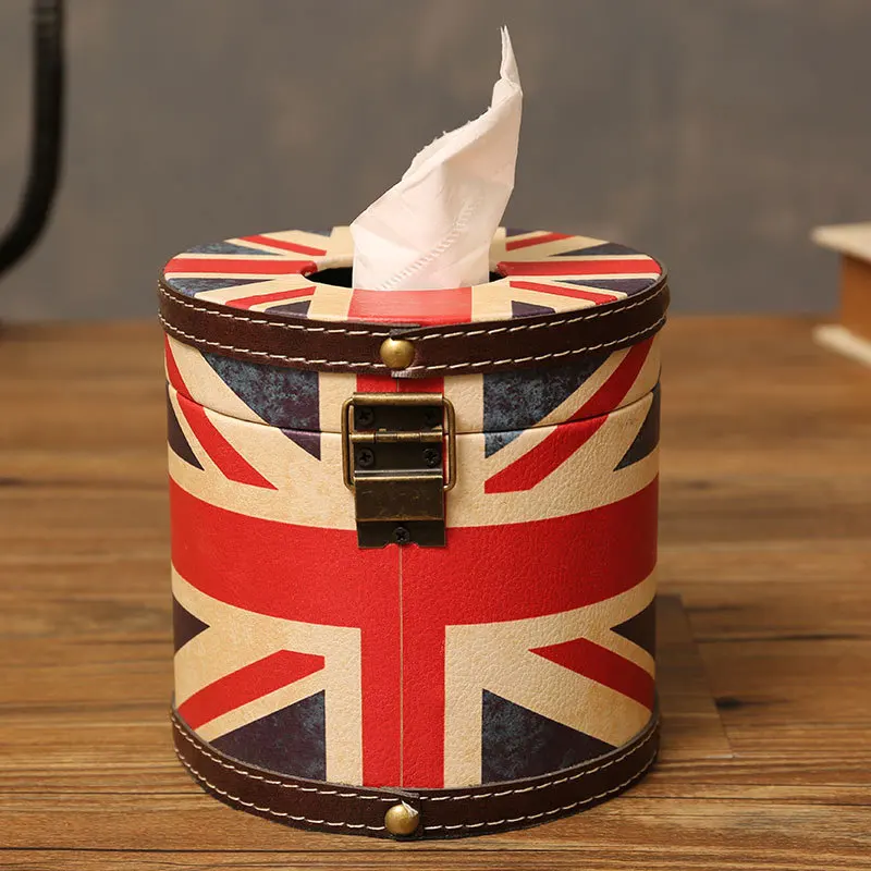 

Large cylinder rice flag roll tissue box European creative home retro napkin box car paper box