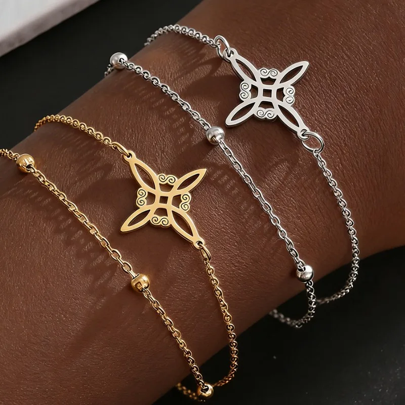 

High-quality hypoallergenic two-tone golden and silvery bracelet set with geometric patterns and anti-fade design, perfect for daily wear. Local warehouse available.