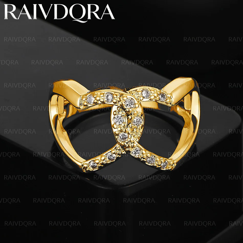 

18K Gold Plated Zircon Double Heart Interlocking Wedding Ring For Women Grace Jewelry Trend Fashionable Birthday