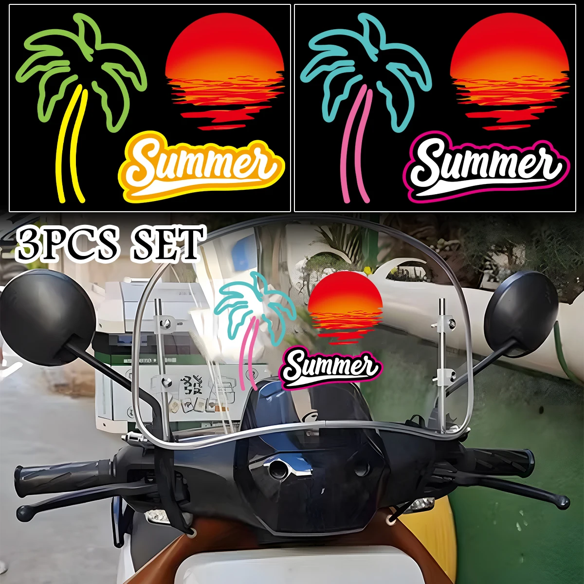 

Кокосовая пальма, комплект из 3 предметов, светоотражающие наклейки для мотоцикла, корпус скутера, топливный бак, лобовое стекло, шлем, виниловый декор, наклейка, аксессуары