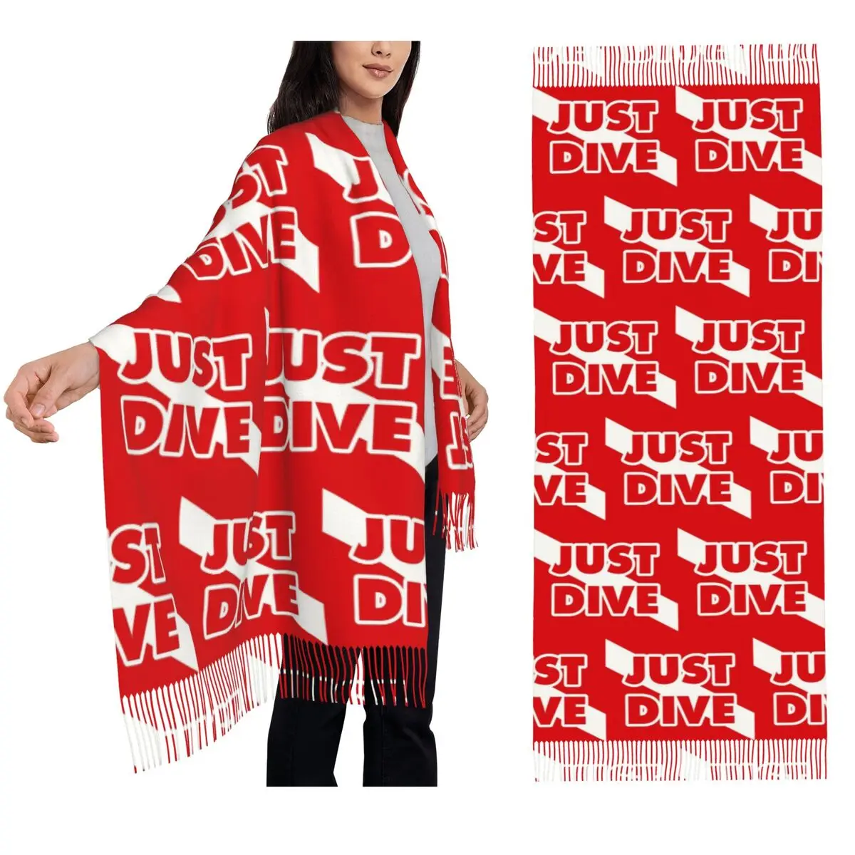 

Just Dive, Scuba Diving Flag Scarf Tassel Scarves for Women Soft Warm Shawls and Wraps Long Fall Winter Shawl Wrap