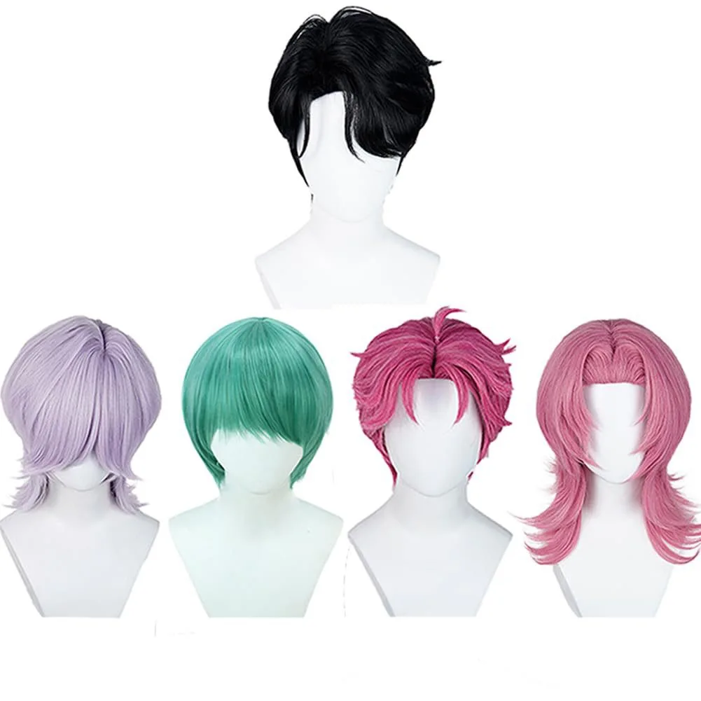 Anime Cosplay Wig For Women Men Pink Purple Universal Basic Wig Heat Resistant Synthetic Hair Halloween Roleplay Accessories