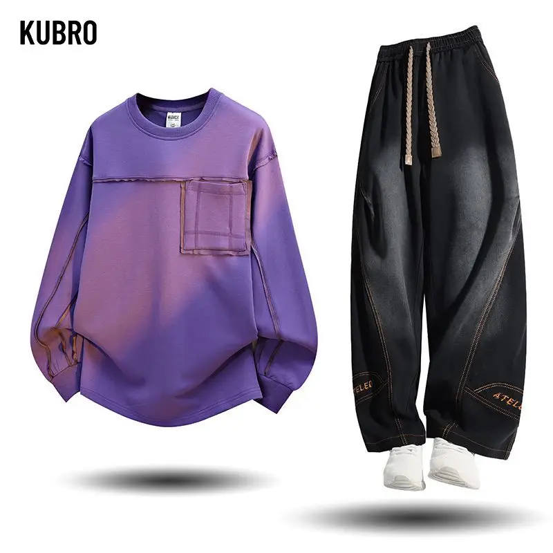 

Fashion Y2K Tracksuit for Men New Casual O-neck Shirt with Pocket and Sweatpants Two Pieces Suits Male Streetwear Versatile Sets