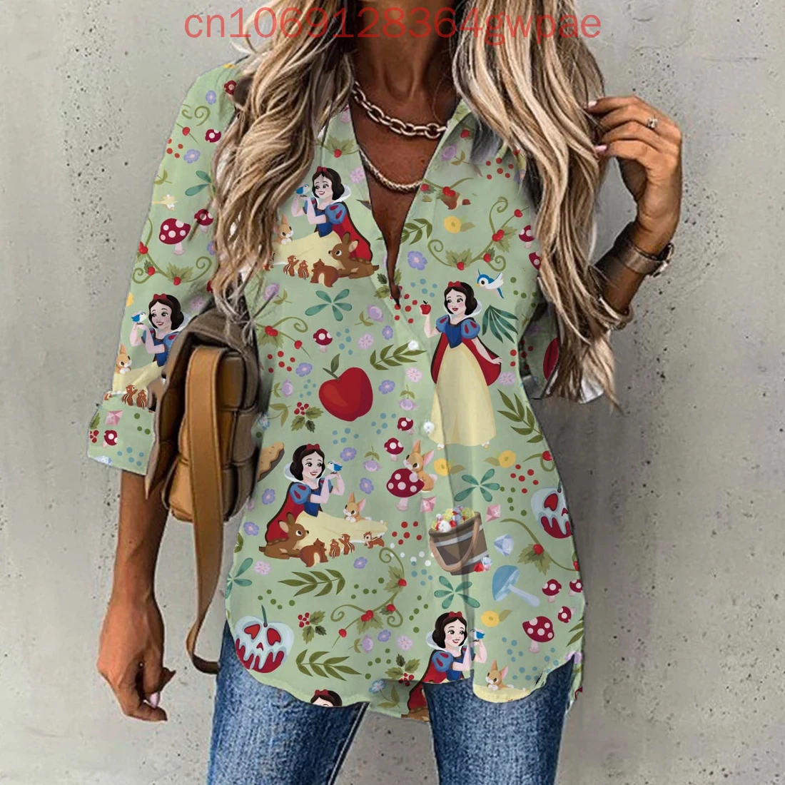 

2025 Disney Snow White Casual Blouse Women's Long Sleeve Shirt Button Cardigan Elegant 3D Breathable Womens Hawaiian Shirts Tops