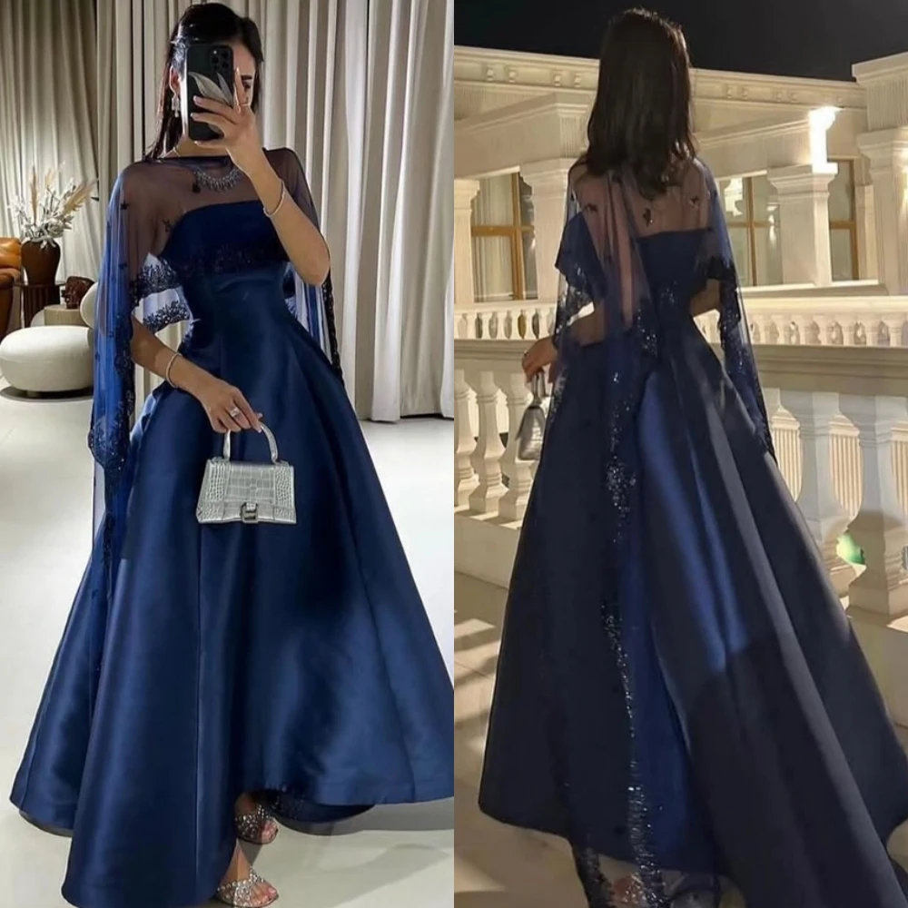 فستان سهرة كلاسيكي مخصص بدون حمالات من الساتان مع شال دانتيل وزينة فستان المشاهير بسيط على شكل حرف a للحفلات الراقصة للمرأة