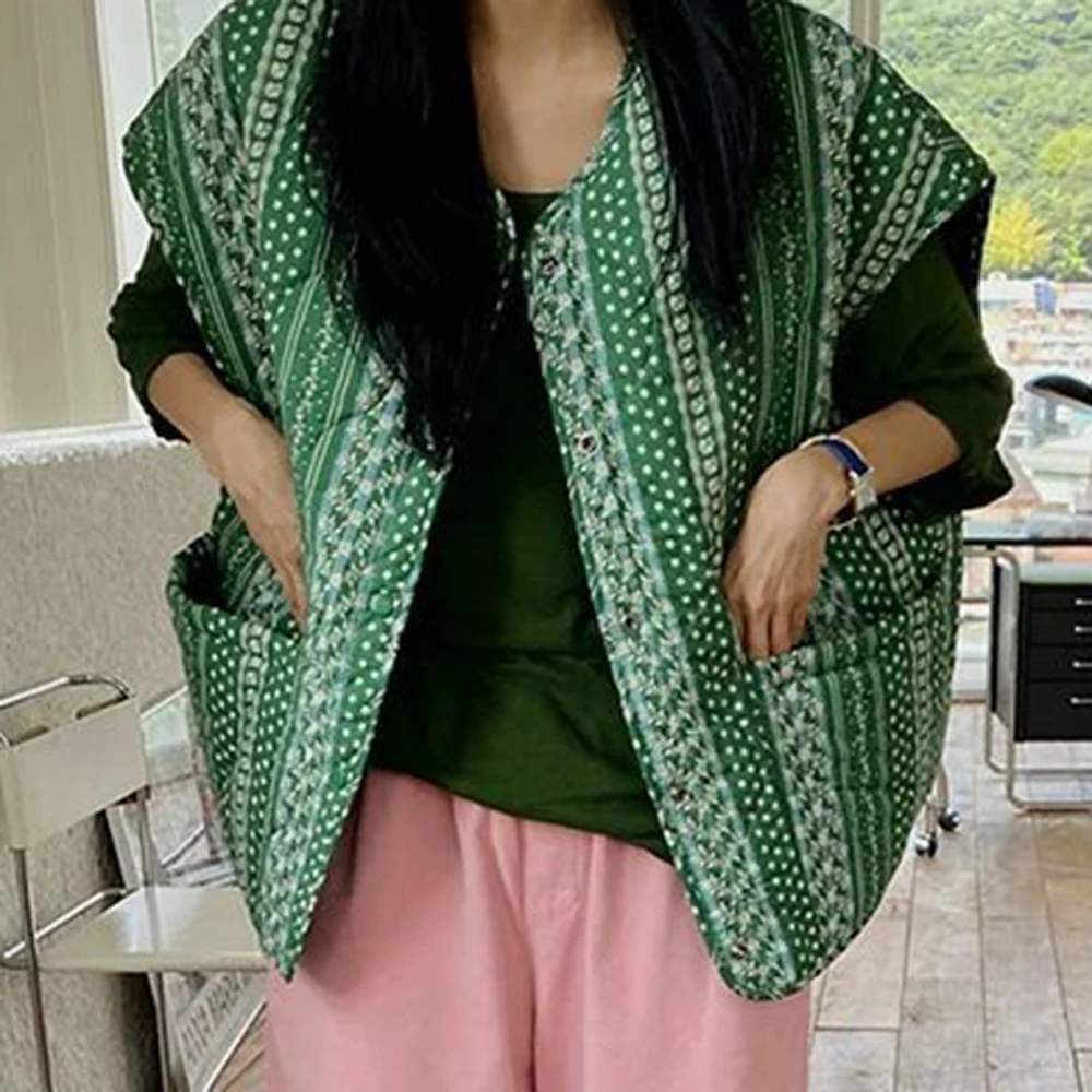 New Korean pattern vest, cotton coat, printed jacket for women, autumn and winter clothes, cotton coat, vest for women