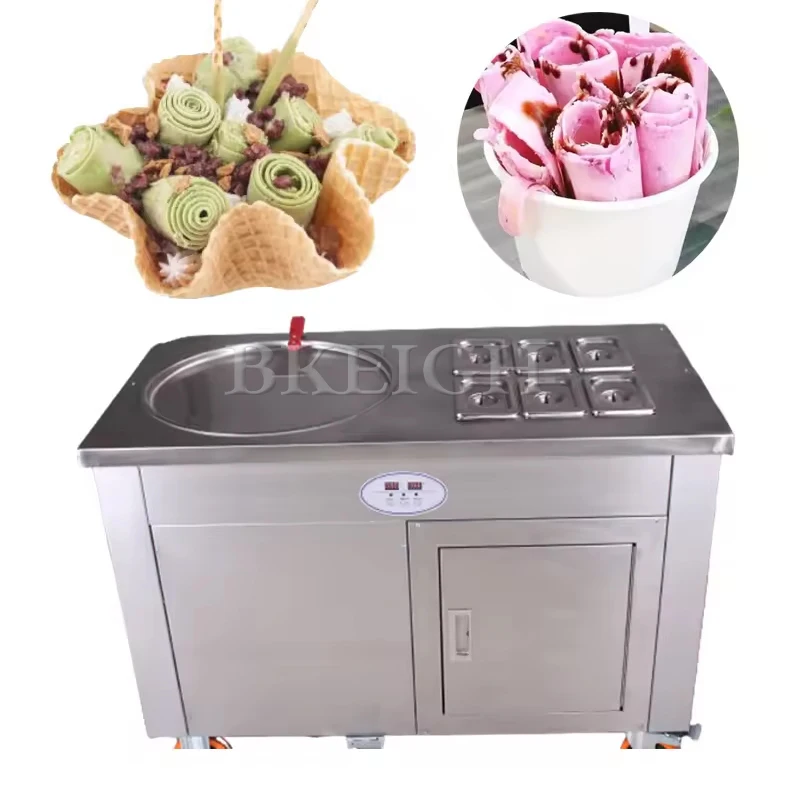 Electric Deep Fried Ice Cream Roll Machine, Stainless Steel Round Pot, Thai Deep Fried Fruit Yogurt Ice Cream Machine