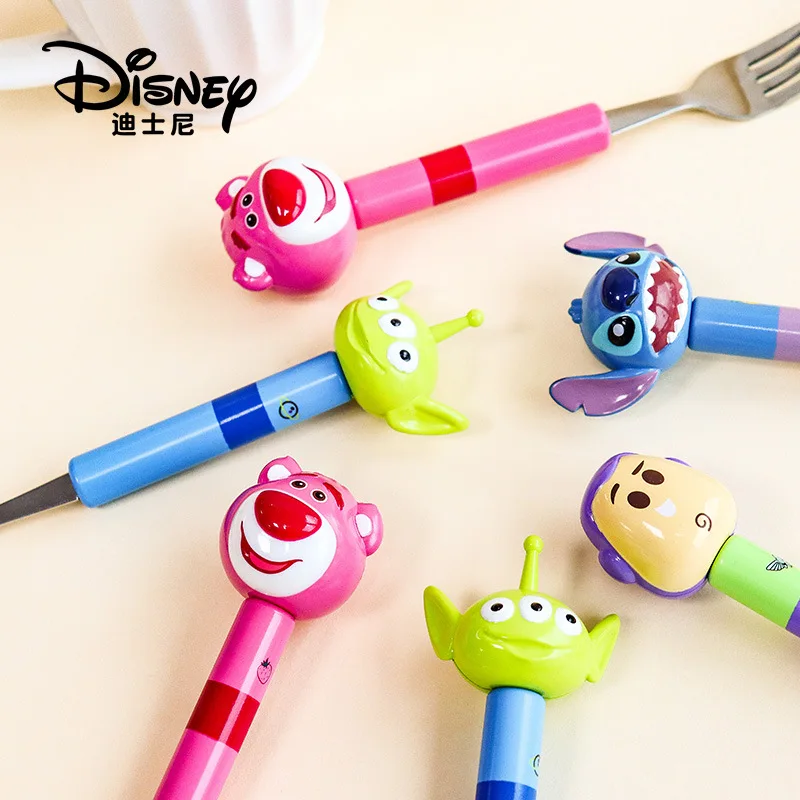 

Disney Stitch Toy Story Strawberry Bear Cartoon Animation Creative Tableware Cute Doll Toys Stainless Steel Spoon Fork Baby Gift