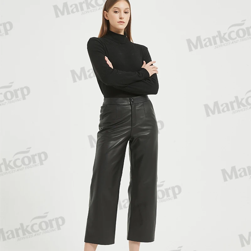 Markcorp Light French High Waist Slim Wide Leg Pants for Women's New Autumn/Winter Elastic Sheepskin Crop Pants