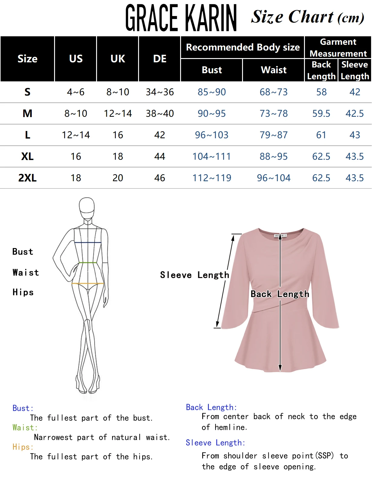 GK Women Peplum Hem Tops Irregular 3/4 Sleeve Crew Neck Ruched A-Line Party Tops Casual Temperament Blouse Lady Elegant Tees