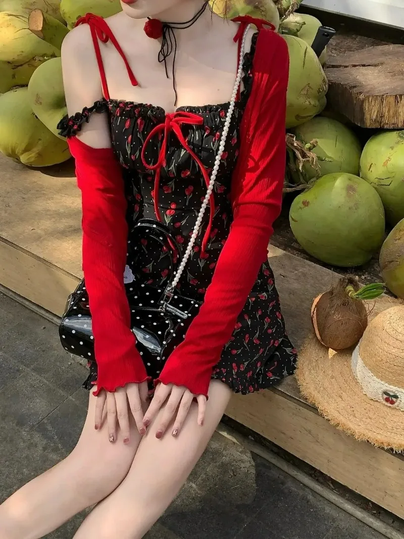 Conjuntos dulces y frescos de alta calidad para mujer, Falda corta con espalda de rocío de mariposa envejecida, conjuntos de falda Floral para vacaciones en el bosque