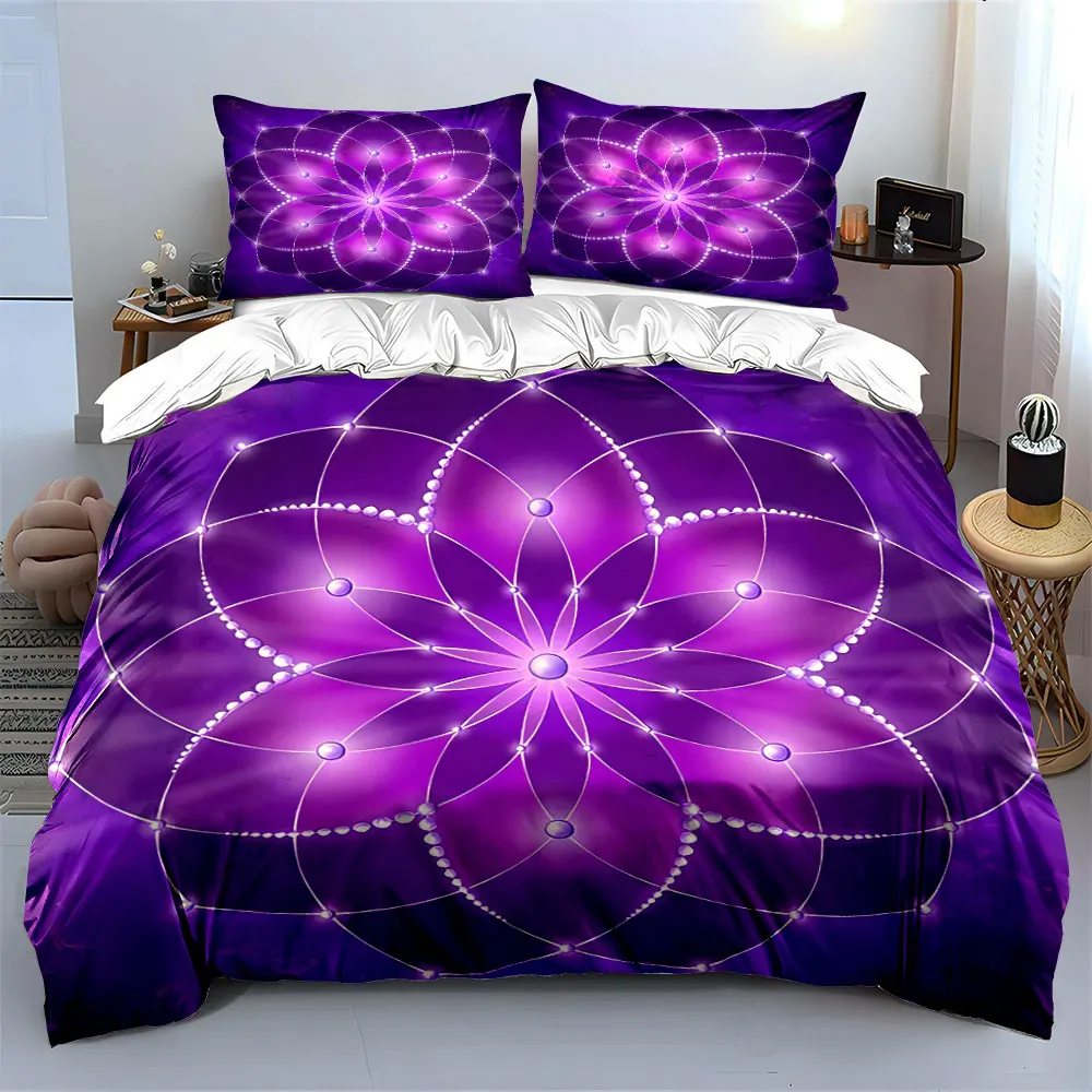 

3Pcs Sacred Geometry Bedding Set, Flower of Life Print Duvet Cover + 2 Pillowcases, Spiritual Decor