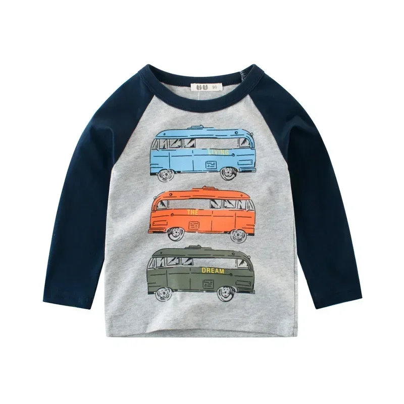 2025 Autumn New Cartoon Car T-shirt for Boys Children's Clothing Casual Long Sleeve Cotton Tops Tees Shirt Kids Clothes 2-9Y