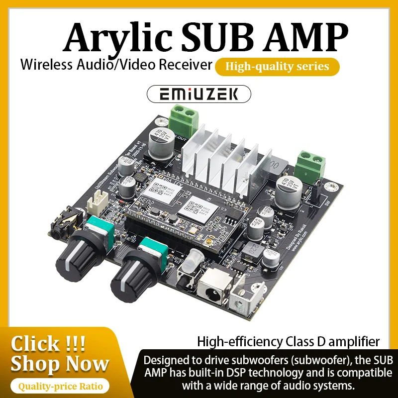 Up2Stream Amp Sub Multiroom Amplifier WiFi Audio Wireless 2.1 Channel Subwoofer Speakers Amplifier Board 100W Output 3.5mm Jack