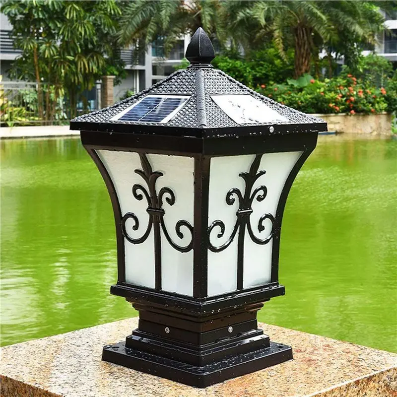 A73K 2X LED Solar Post Light Dusk to Dawn Outdoor Vintage Solar Pillar Lamp for Garden Patio Decor