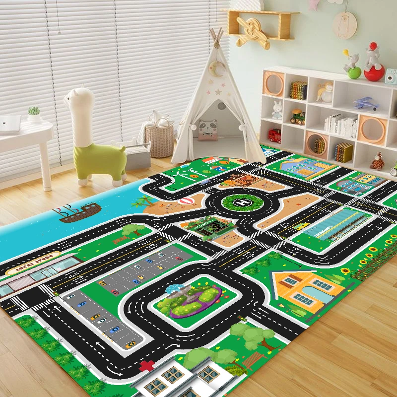 City Traffic Road Map Carpets for Living Room Car Track Bedroom Decoration Rug Children Kids Play Mat Non Slip Floor Mats tapete