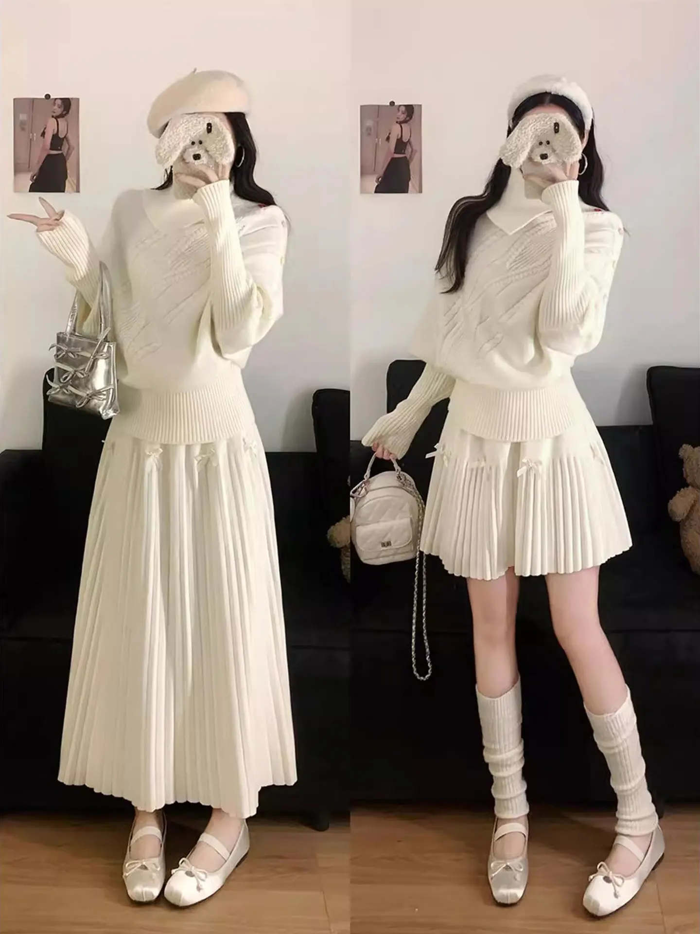 

Large Size Women's Autumn Winter Sweater And Skirt Set Gentle Miss Sle f-length Skirt Two-piece Set Soft Cozy Commute Sle