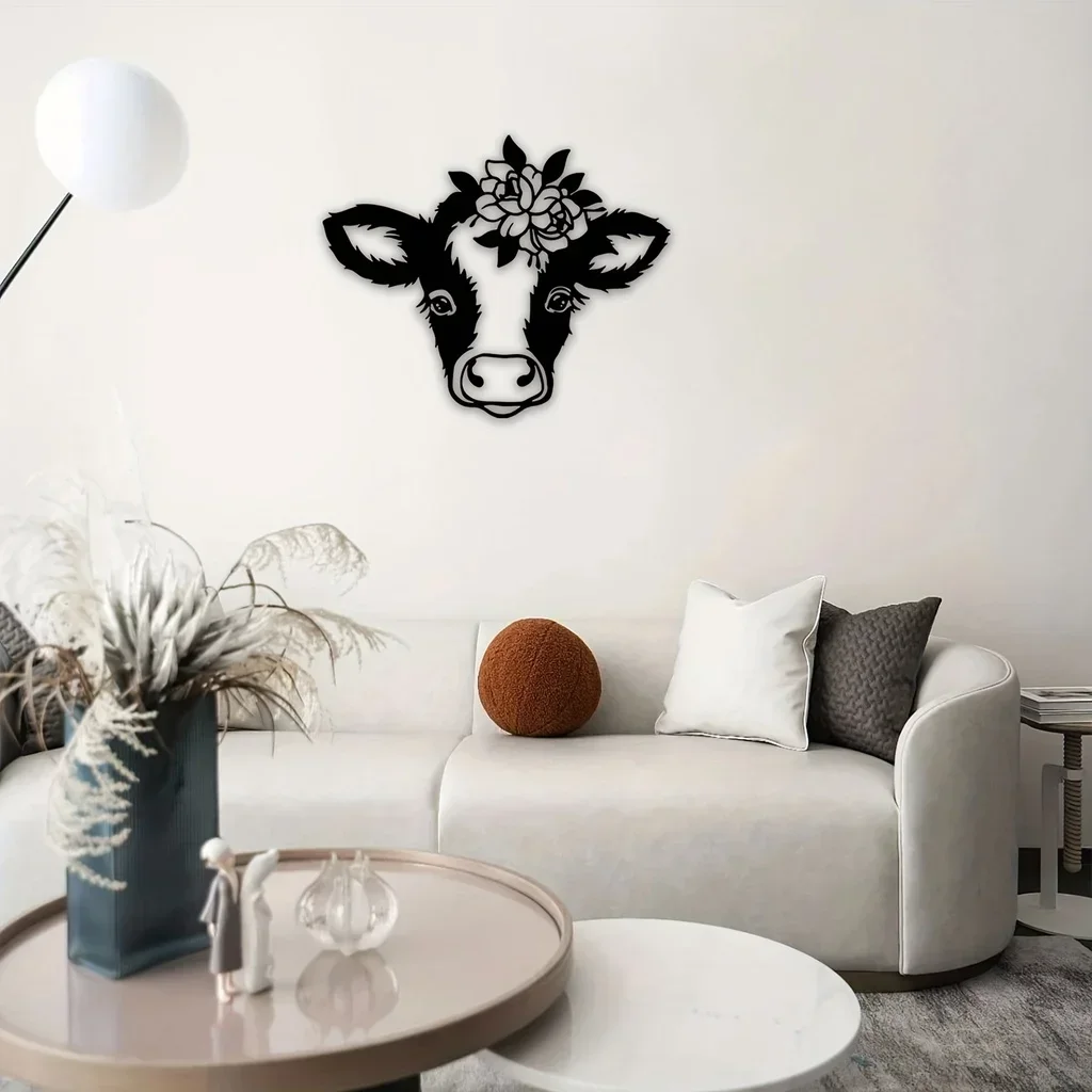 

1pc Cute Cow Iron Decor Home Art Decor Funny Animal Decoration Home Wall Hanging Children's Room Kindergarten Stickers Included