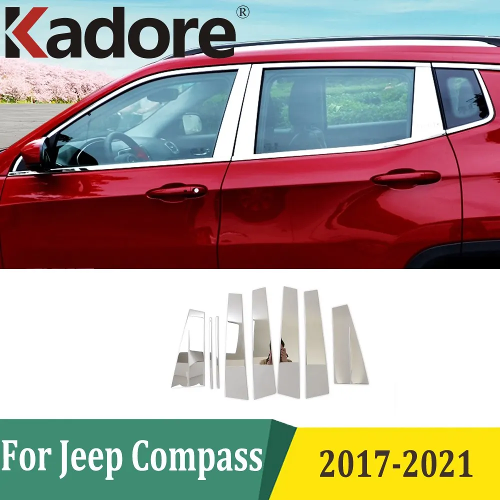 

For Jeep Compass 2017 2018 2019 2020 2021 Stainless Steel Window Center B C Pillars Cover Trim Car Styling Exterior Accessories