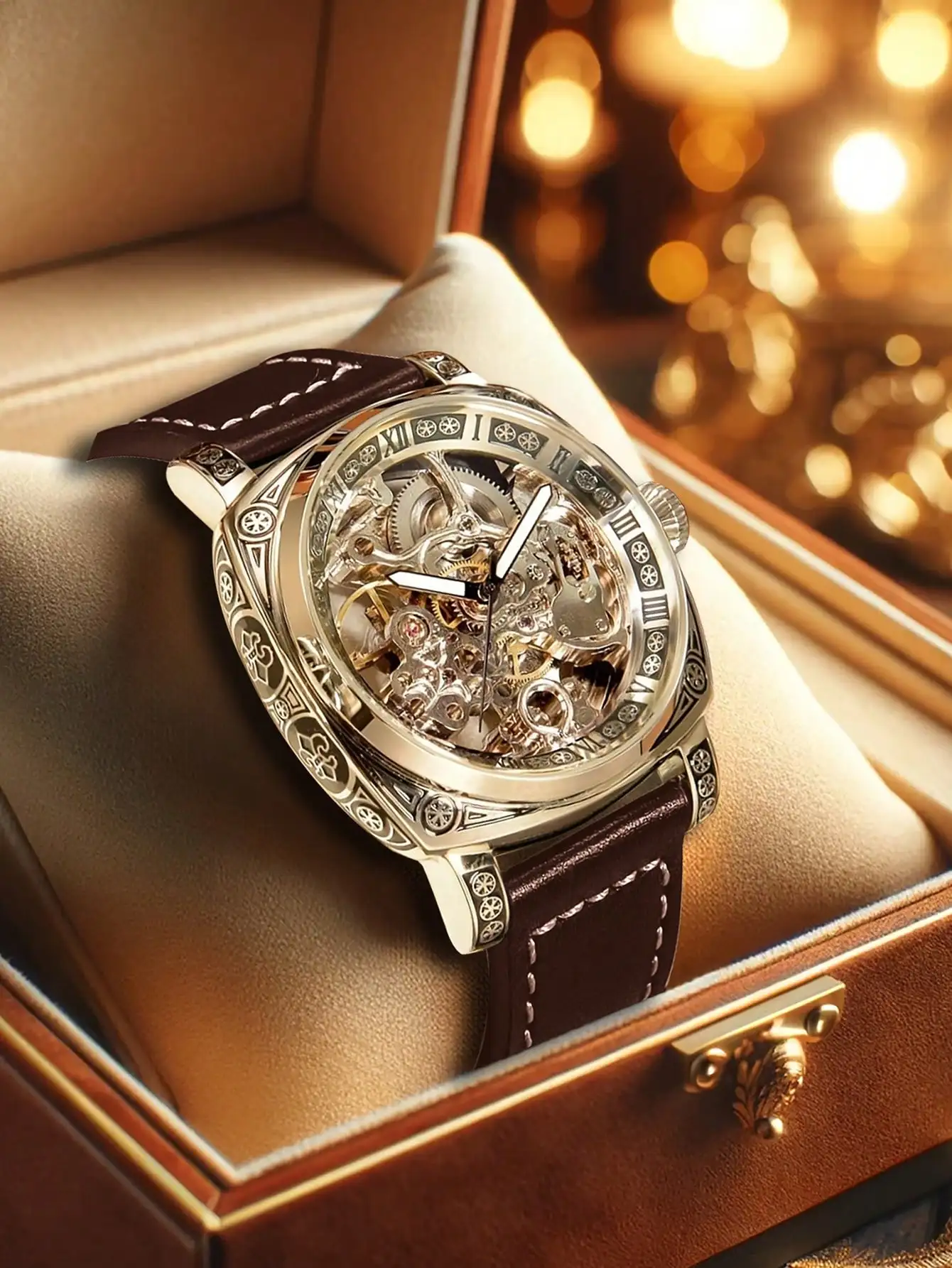 New Carving Mechanical Watch Retro Fully Automatic Man Watch Hollow out Fashion Mechanical Watch Luxury Men Wrist Watches