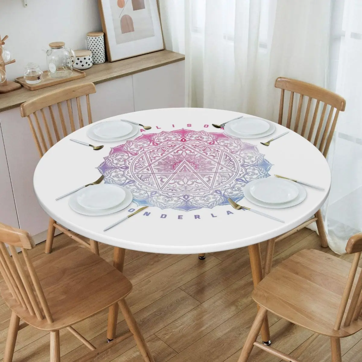 Alison Wonderland Mandal Waterproof Round Tablecloth Oilproof Table Cloth for Kitchen Events Dining Table Cover