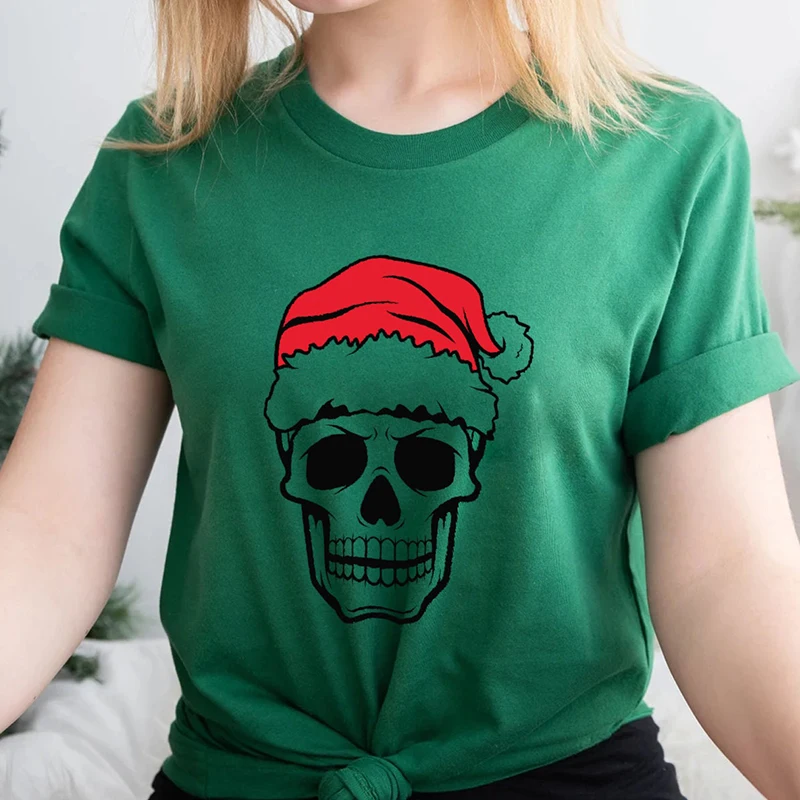 2023 Merry Christmas Women Clothes Gift Funny Santa Claus Red Hat Printed Women's T-shirts Harajuku Cotton T Shirts Female