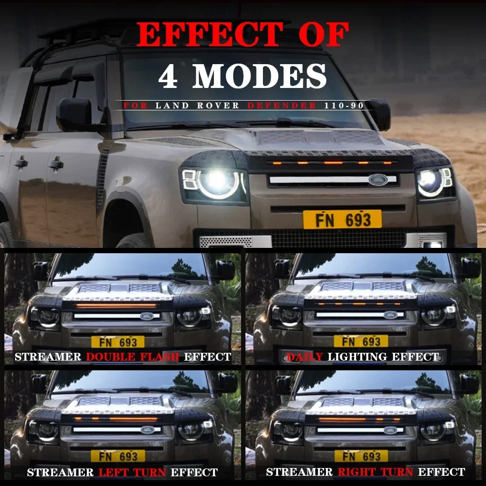 

Car Bonnet Plastic Cover Protector Front Bug Shield Hood Deflector Guard With LED Light for land rover defend