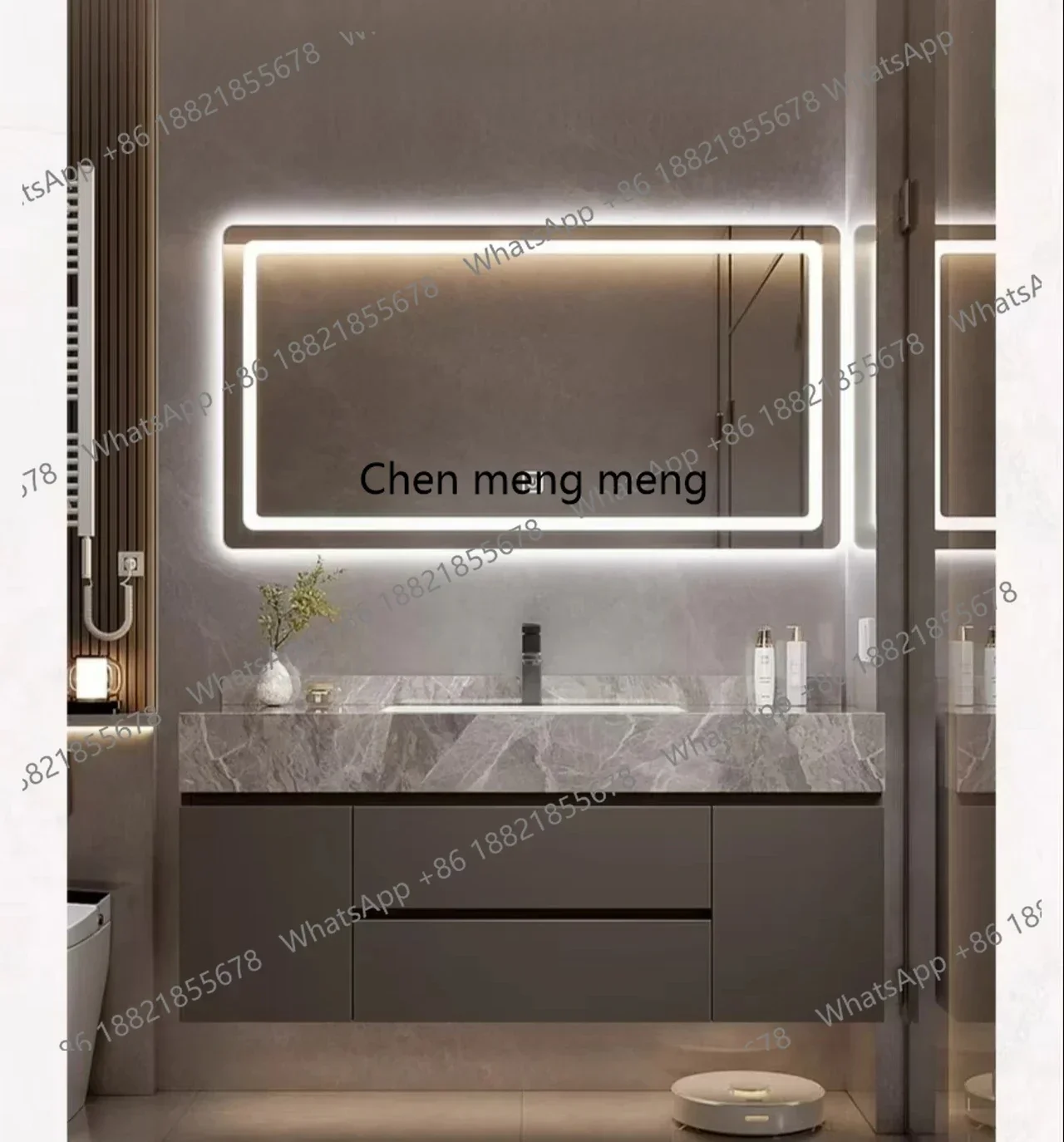 01A Modern simple bathroom cabinet combination rock slab ceramic seamless integrated basin washstand