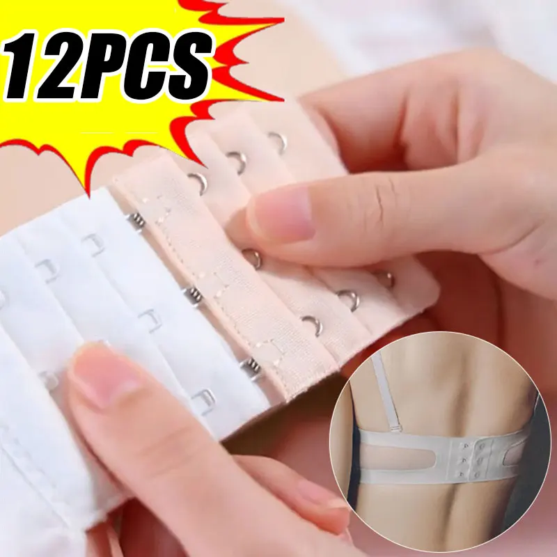 

3/12Pcs Ladies Useful Bra Black White Extenders Strap Extension 3 Rows Adjustable Belt Buckle Button Clothing & Wardrobe Storage