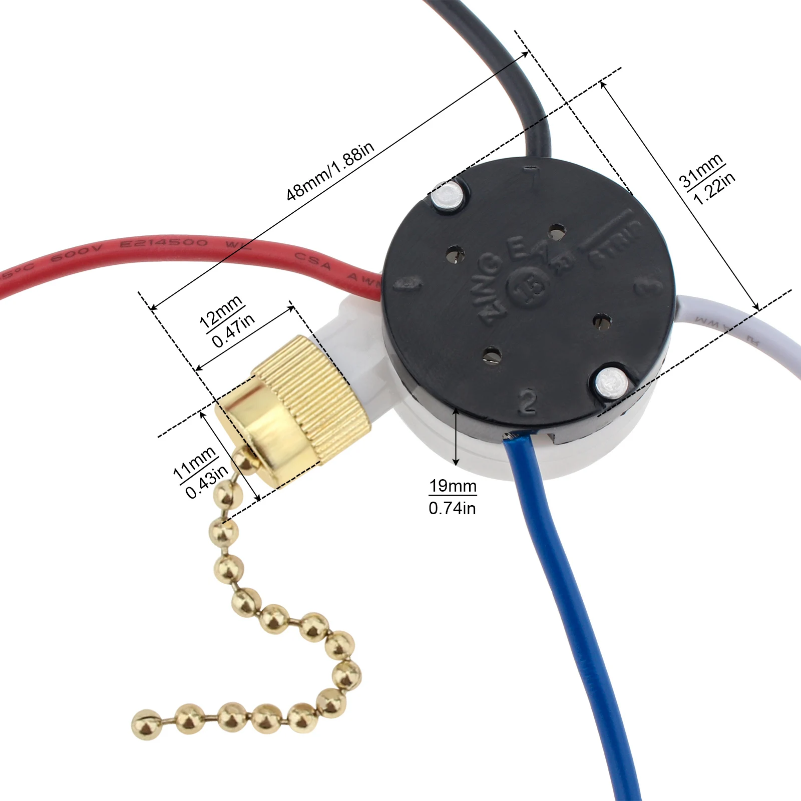Ceiling Fan Switch 3 Speed 4 Wire Pull Chain Switch Speed Control Switch for Ceiling Fans / Wall Lamps / Cabinet Light,
