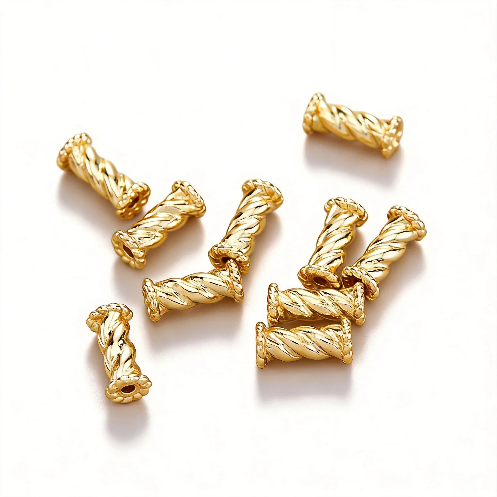 Chinese Style Lucky Fortune Blessing Gold Plated Copper Twisted Bamboo Long Tube Spacer Beads For Diy Jewelry Making Bracelet
