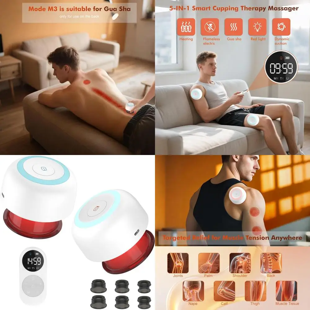 

Dual-Set Smart Cupping Massager, 5-Function Therapy Kit for Pain, Muscle Relief, and Soreness with Electric Cupping and Remote C
