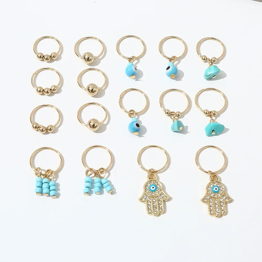 Anillos para el cabello Accesorios de estilo hippie Loc Joyería para el cabello para trenzas 16 piezas Cuentas azules y verdes Trenzado de rastas Cuentas para el cabello Trenza