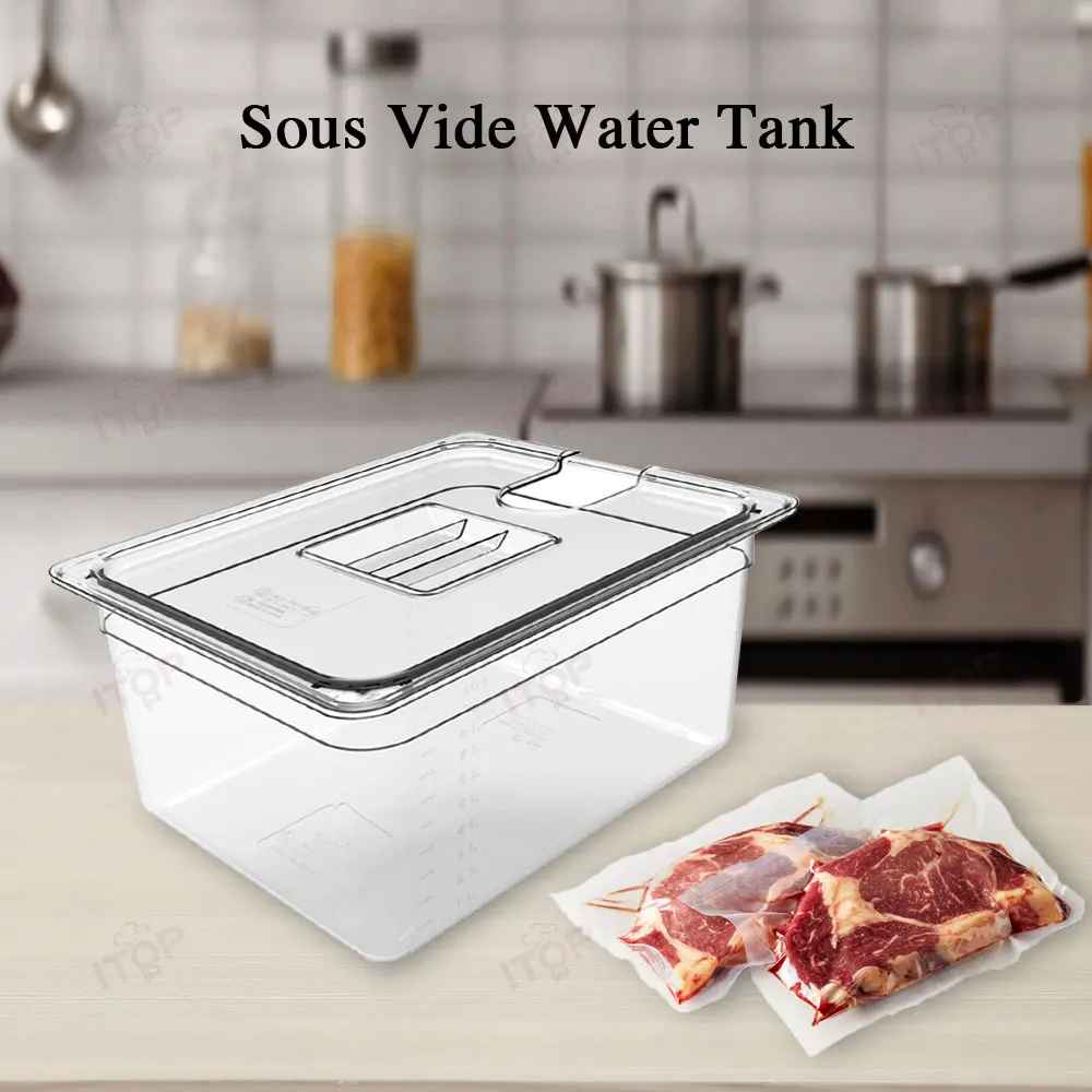 Contenitore da 11 litri/25 litri per macchina da cucina Sous Vide Materiale PC per uso alimentare Isolamento termico Rack Sous Vide in acciaio inossidabile