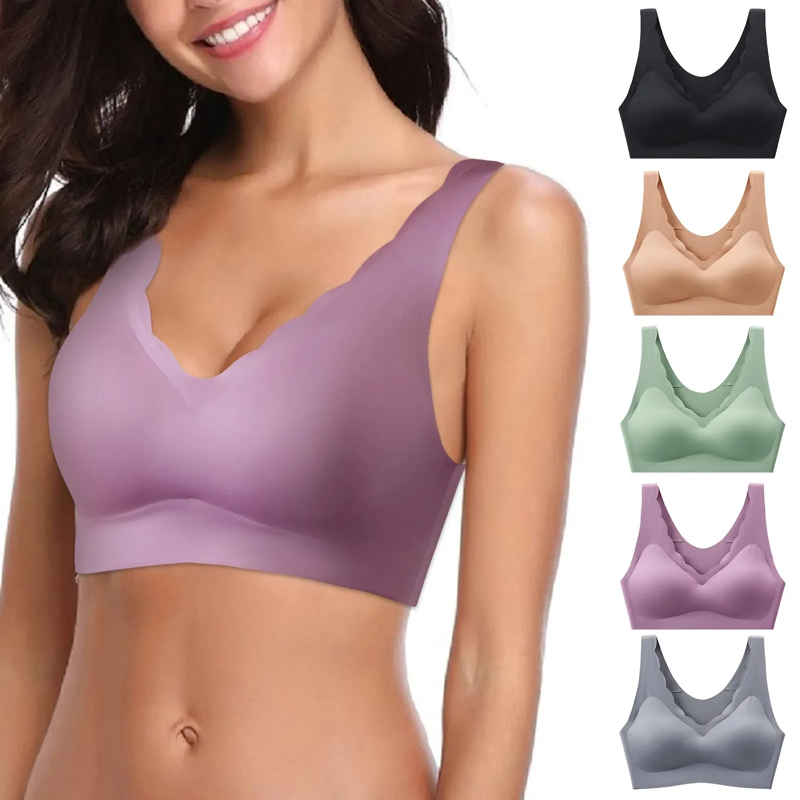 

Ice Silk Bra Seamless Vest Bras Women Soft Thin Push Up Underwear Comfortable Sleep Top With Chest Padded Sports Bralette Bra