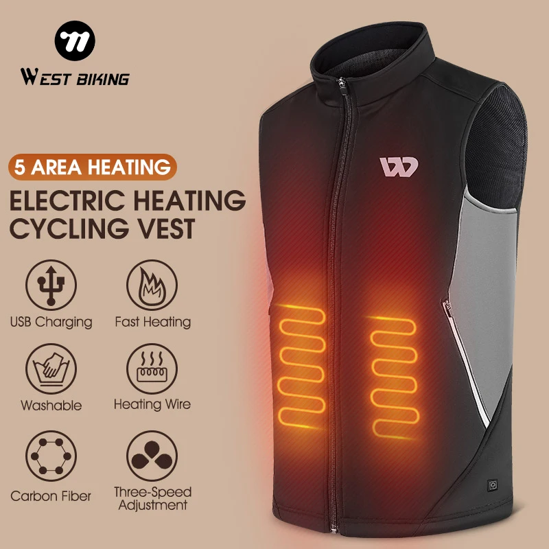 

WEST BIKING Heating Cycling Vest USB Charging Winter Thermal Heated Sports Vest Washable Coat Men Women Cycling Equipment