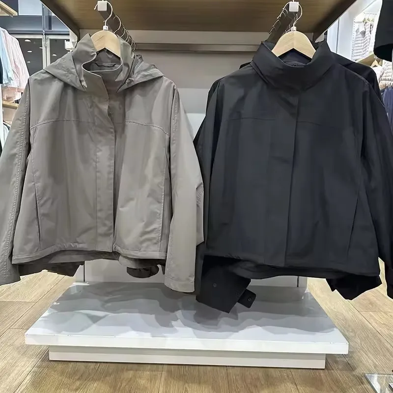 Windproof Stand Collar Jacket Women's Outdoor Casual Hooded Thin Coat  Spring  Autumn Long Sleeves Student Basic Outwear