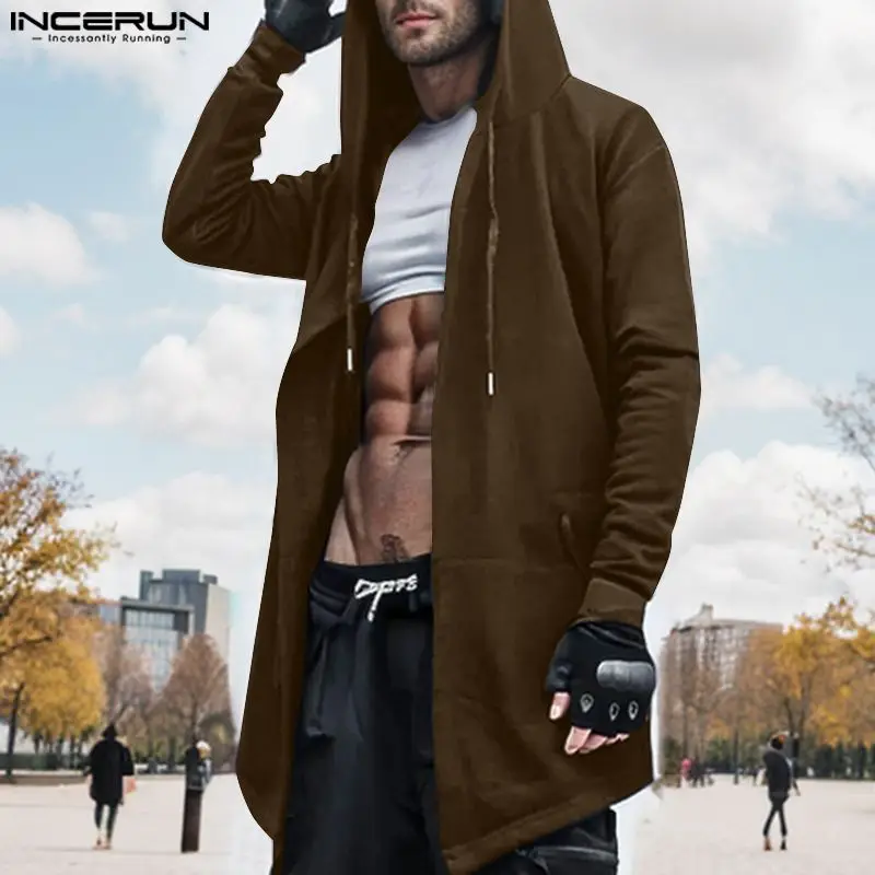 

INCERUN Tops 2024 Korean Style Stylish New Men Hooded Design Hoodies Casual Solid All-match Simple Mid Length Hoodie Coats S-5XL