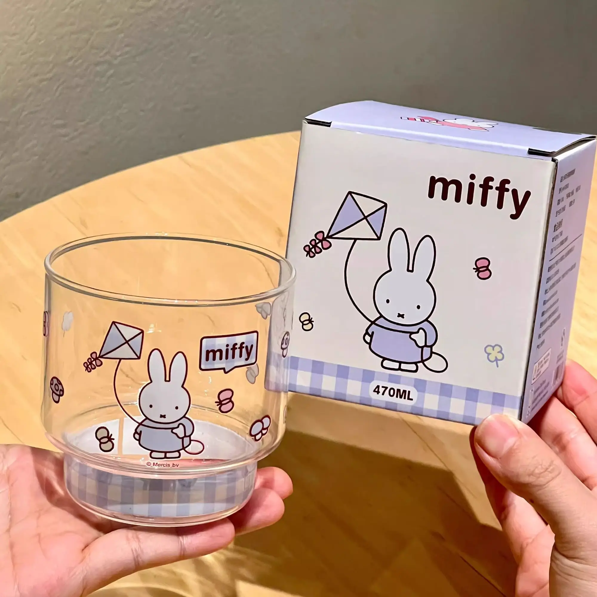 Miffy Rabbit Glass Stackable Cup 470ML Heat Resistant Borosilicate Glass Cartoon Pattern Stackable Drinking Cup