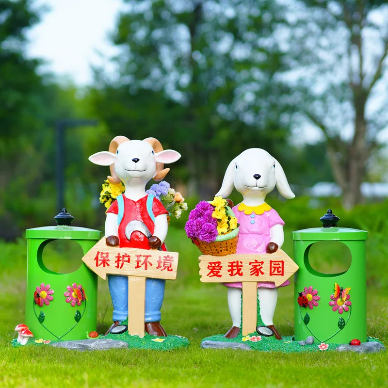 Fiberglass Cartoon Animal Trash Can Flower Pot Outdoor Sculpture for Garden Kindergarten Park Scenic Spot Mall Landscape Decor
