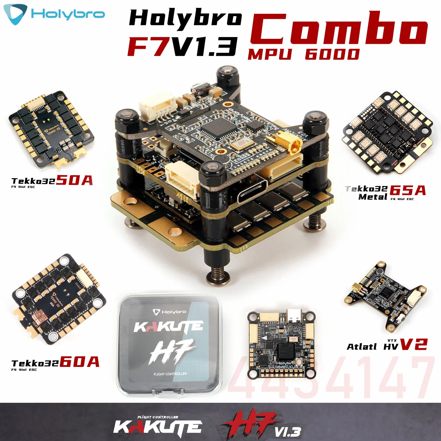 Holybro Kakute H7 V1.3 Flight Controller MPU6000 With Tekko32 F4 4in1 50A/60A/65A ESC Atlatl V2 VTX 30X30mm For RC FPV Freestyle