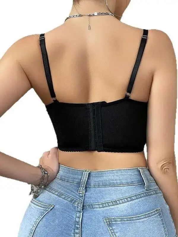 مثير الدانتيل شبكة شفافة زهرة التطريز Vset الساحرة أنيقة عارية الذراعين العميق الخامس الحمالات سترة دون أكمام الرغبة النقية UF1C #5