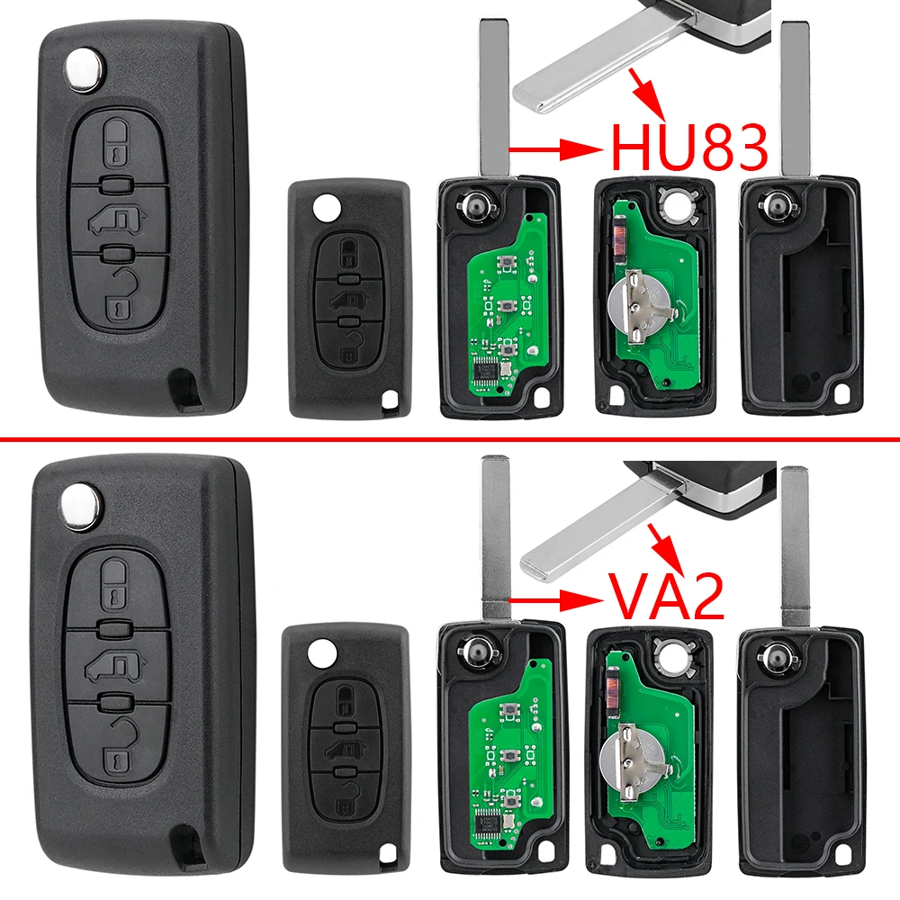 

OHMSEN Remote Key Fob 3 Button FSK 433Mhz CE0523 HU83 / VA2 Flip Blade For Peugeot Partner Citroen Berlingo B9 Dispatch Van
