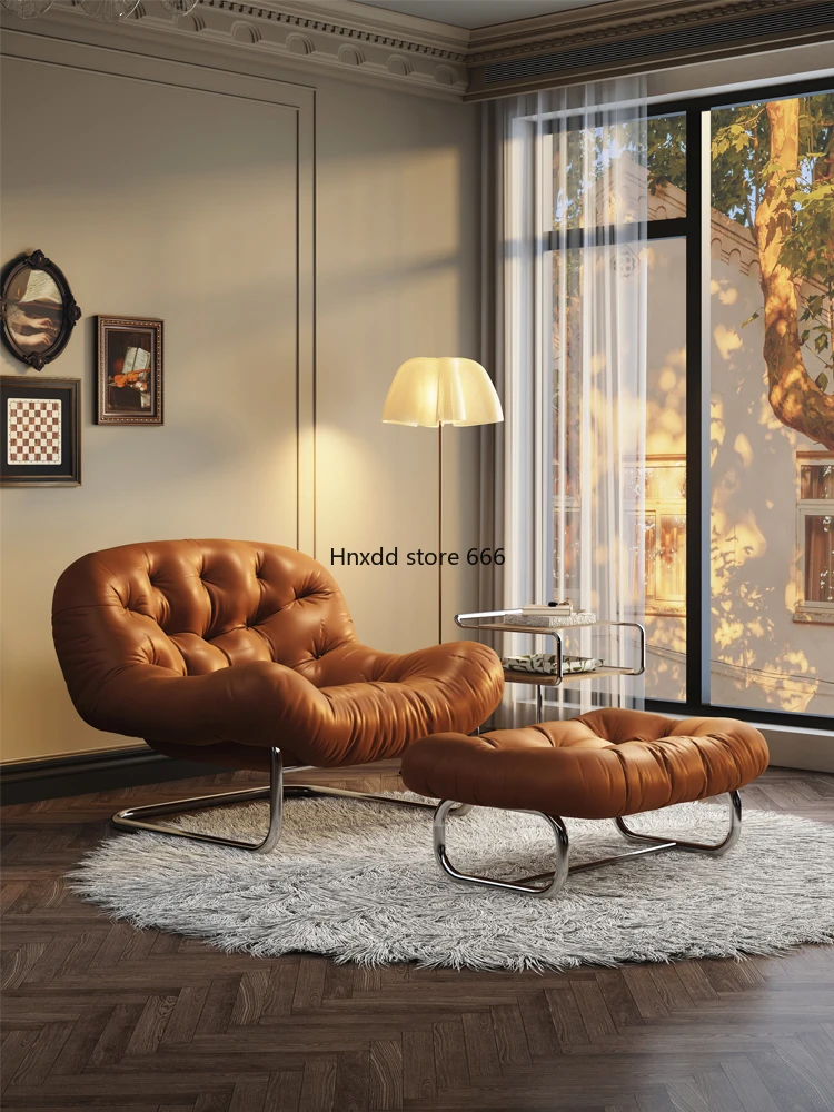 Medieval Italian style first layer real cowhide lazy recliner living room balcony leisure single sofa